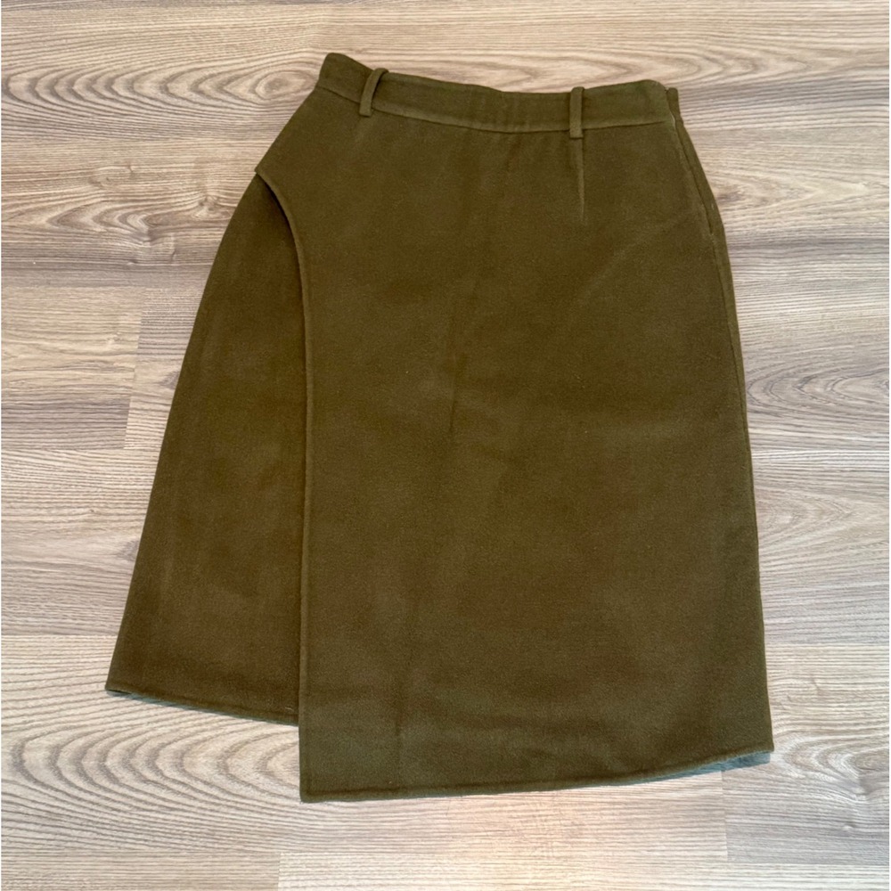 Sandro Paris Olive Green Wool Asymmetrical Wrap Midi Skirt Size 3 Medium